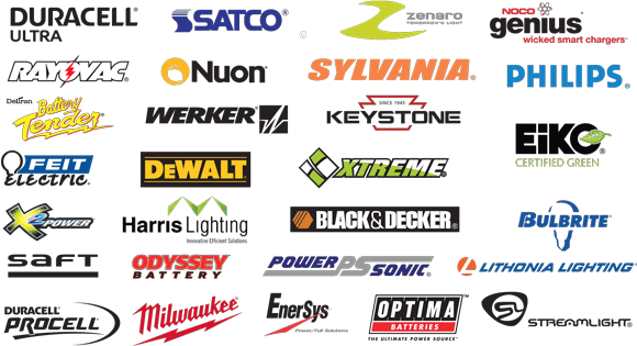 Logo Battery and Bulb Brand Collage انواع باتریهای اتومبیل